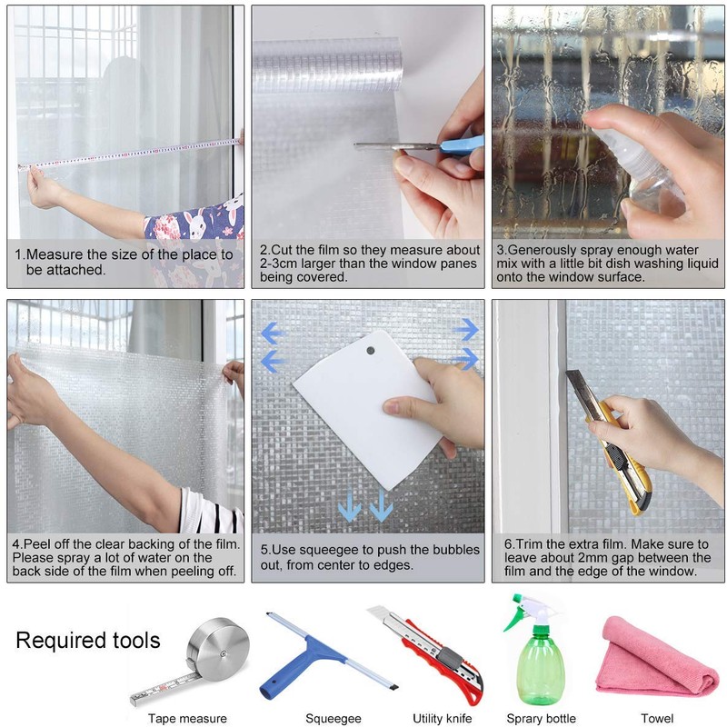 HIDBEA 3D Decorative Window Privacy Film Non-Adhesive Heat Control UV
