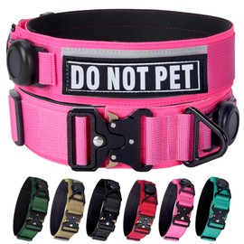 Comfluxe AirTag Dog Collar, 2" Wide Tactical Military Dog Collar with AirTag Holder & 3 Pet Patches, Soft Padded Reflective Waterproof Nylon Collar with Metal Buckle for Medium Dogs (Hot Pink, M)