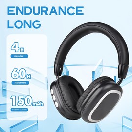 URIZONS Wireless Headphones, HiFi Music Bluetooth Headset with Mic, Foldable Design, Leather Headband, USB-C Charging, Compatible with Mobile, PC, Tablet, Gaming Consoles (Black)