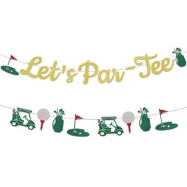 Lets Par Tee Banner - Golfing Birthday Party Decorations, Golf Themed Birthday Retirement Party Decorations Gold Green Glitter