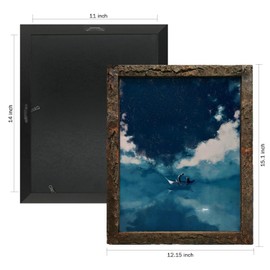 IKEREE 11x14 Rustic Picture Frame with Natural Real Bark,High Definition Plexiglass Wood Photo Frames for Wall Mounting.