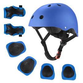 Kids Bike Helmet for Ages 2-14, Adjustable Safety Toddler Helmet with Protective Gear Set, Skateboard Scooter Helmets with Knee Elbow Pads Wrist Guards (Blue, Small(for Ages 2-8))