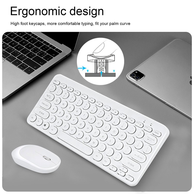 Keyboard Mouse Combo 2.4G Wireless Round Keycaps Ergonomic Design Silent