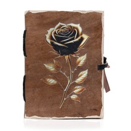 Vintage Elegant Rose Leather Journal Floral Notebook Spiritual Growth Mystical Blossoming Golden Black Rose Diary for Women Girls Handmade Antique Notebook with Rustic Deckle Edge Paper and Unique Artistic Diary for Writing Sketching and Gifting 5X7 inch