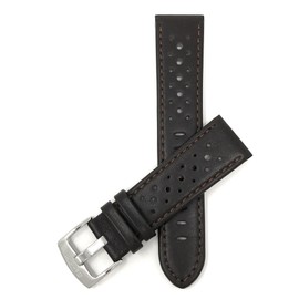 Bandini Mens Leather Rally Strap - Breathable Perforated Racing Watch Band - Replacement Racer Rally Band for Classic and Smart Watch - Brown 22mm Watch Band