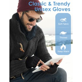 Kiiwah Fingerless Gloves for Men and Women, Knitted Finger Gloves Without Fingertips, Soft Fleece Gloves Without Fingers for Typing, Cycling, Driving, Camping, Running, black