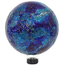 Sunnydaze 10-inch Gazing Ball for Garden - Crackled Glass Mosaic Gazing Globe for Outside - Deep Ocean Swirl