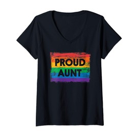 Womens PROUD AUNT - Gay Pride Rainbow - Painted Flag Distressed V-Neck T-Shirt