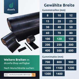 diconfa Rubber Strip Width 120 mm (12 cm) – Choice – Thickness: 1 to 10 mm – Length: 0.05 to 10 m – Selection: 2000 mm (200 cm) Long, 1 mm Thick – Rubber Mat Sold by the Metre Narrow Rubber Underlay