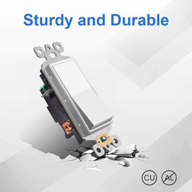 10-Pack 3 Way Decorator Paddle Rocker Light Switch, Electrical Decora Light Switches, Residential Grade, 15A 120V/277V, On/Off Rocker Interrupter, Grounding Screw, Gloss Finish, UL Listed, White