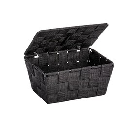 WENKO storage basket with lid Adria - bathroom basket, 19 x 10 x 14 cm, black