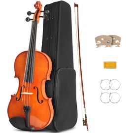 Ceciliec Acoustic Violin, 4/4 Full Size Violin Starter Kit for Student Beginners, Natural Varnish Fiddle Stringed Musical Instrument with Case, Bow, Rosin, Bridge, Extra Strings