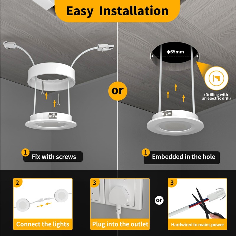 WOBANE Hardwired Under Cabinet Lights,Linkable LED Puck Lighting with Switch,DIY