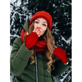 SATINIOR 6 Pairs Women Convertible Gloves Winter Flip Fingerless Mittens Thick Knitted Half Finger Gloves with Cover (Black)