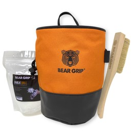 BEAR GRIP Premium Chalk Bag Bundle Pack for Rock Climbing with Waist Belt Chalk Ball and Brush. (Orange)