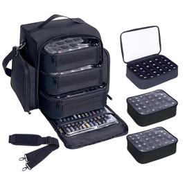 UOZL Nail Polish Organizer Storage Box, Holds 90 Bottles of Nail Polish, Portable Travel Case with 3 Separate Storage Bags, Can Be Used for Nail Art Supplies, Manicurists, etc Black