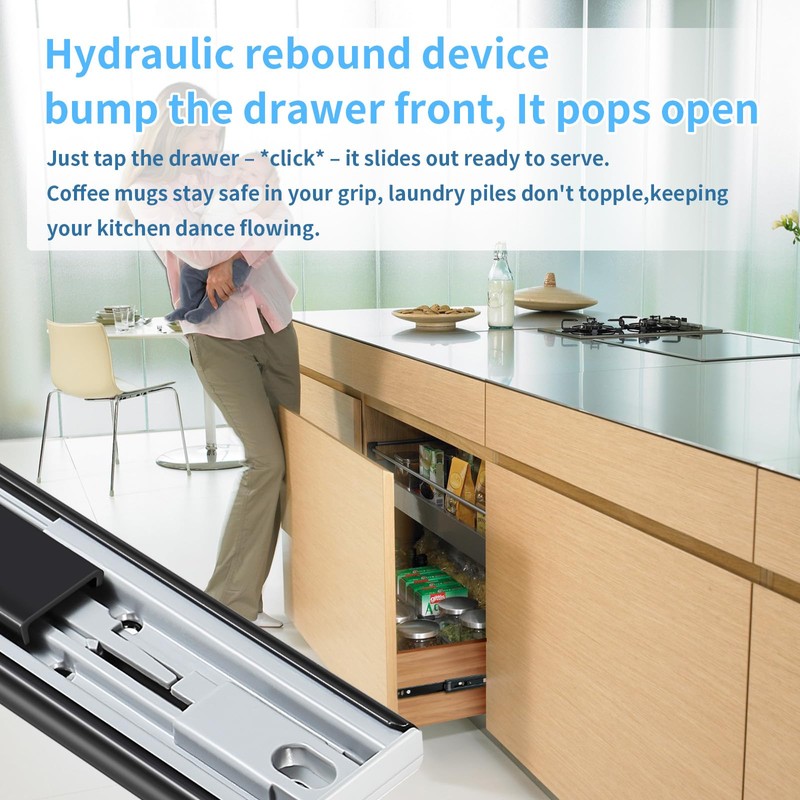 VAGUDE Push to Open Drawer Slides 1 Pair Full Extension