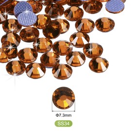 sourcing map 288 Pcs Hotfix Rhinestones Flatback Crystal Glass Gems for Crafts Clothes DIY Decoration(SS34 7.3mm,Golden)
