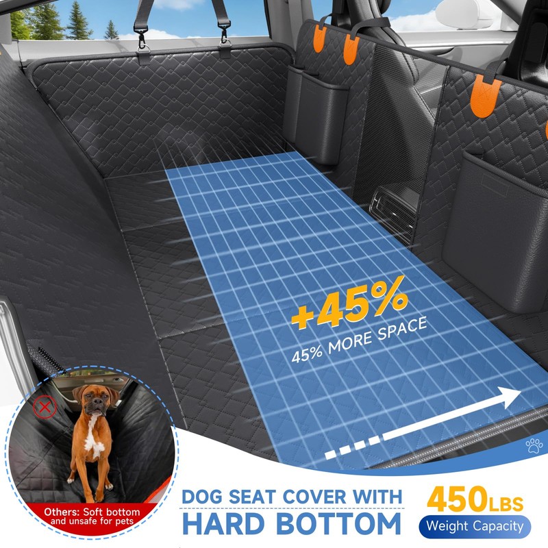 Dog Car Seat Cover Waterproof Vegan Leather, Scratchproof, Hard Bottom