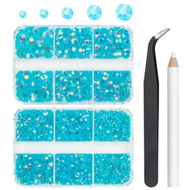qiipii 3060PCS Teal Blue AB Resin Rhinestones for Crafting Turquoise Blue AB Flatback Jelly Stones 2mm-6mm Non-Hotfix AB Diamonds Gems Charms for Nails Face Eyes Makeup Body Tumblers DIY Crafts Decor