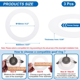 PATIKIL Goof Rings for 6 Inch Recessed Can Lighting Down Light, 3 Pcs Metal Goof Trim Rings Cover, Outer Diameter 8.07-inch, Inner Diameter 6.29-inch, Matte Finish White, Flush Mount