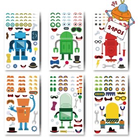 24 Sheets Make Your Own Robot Stickers Make A Face Stickers for Kids Toddlers with Robots DIY Craft Stickers Kids Party Favor Supplies Crafts
