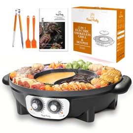 Food Party Hot Pot with Grill 2 in 1 Electric Smokeless Grill and Hotpot Pot Combo Korean BBQ Grill 110V 1700W
