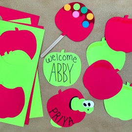 60 Pieces Apple Cutouts for Crafts and Classroom Decor, Red and Green Paper Shapes for Fall Projects, Back to School Displays, Bulletin Boards, Double Sided Cardstock, Made in USA