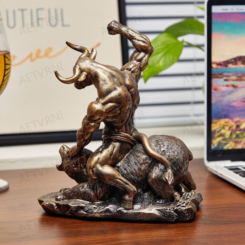 AETVRNI Wall Street Bull & Bear Statue - Resin Bronze-Like