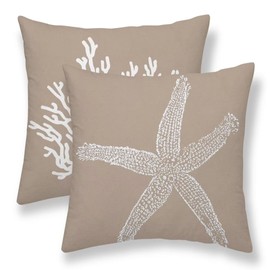 Sunshineyan Coastal Pillow Covers 18 x 18 Inch Set of 2, Nautical Brown Tan Starfish Coral Throw Pillow Covers Outdoor Farmhouse Beach Pillowcase Linen for Home Couch Sofa Decor