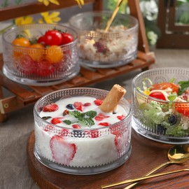 Swetwiny Glass Bowl 4 Pack Ice Cream Bowls, 15.5 Ounce Glass Serving Bowl Dessert Bowls Setwith Gold Spoon Trifle Bowl For Dessert, Ice Cream, Cereal, Nuts, Pudding (Sunflower)