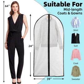 Garment Covers 6 Pack Clothes Cover Bag 60 x 100cm Dustproof Clothes Covers Coat Bag Moisture-Proof Translucent Protective Zipper for Suit Coat Jackets Jumpers Suit Protector Black Border