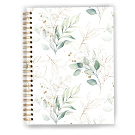 GDJIEGBC Cute Dark Green Floral Notebook, Eucalyptus Leaves Botanical Spiral Notebook 5.5x8.3, Aesthetic Journal for Women, Green Office Supplies, Flowers Floral Spiral Journal, Preppy Gifts for Women