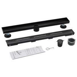 AVSIILE Linear Shower Floor Drain, Matte Black 12 Inch 304 Stainless Steel Bathroom Drains Kit, Long Rectangular Shower Trench Drain with Square Pattern Drain Cover & Hair Catcher