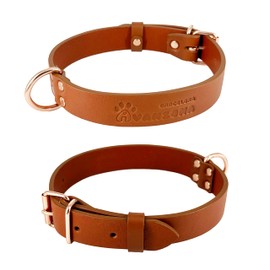 Leather Dog Collar Soft Quality Leather Small Medium Large Dog Cognac and Rose Gold