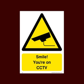 Smile! You're on CCTV Plastic Sign with 4 Pre-Drilled Holes (S25) - CCTV, Security, Warning, Alarmed, Surveillance, Camera, Dogs, Premises