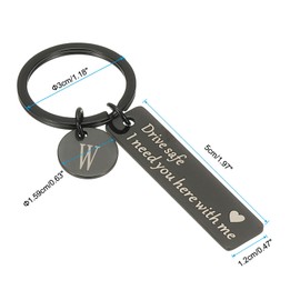 PATIKIL Drive Safe Keychain, 1 Set Letter W Keychain I Need You Here with Me Custom Keychain with Gift Box for Him Christmas Valentines Day Gifts, Black