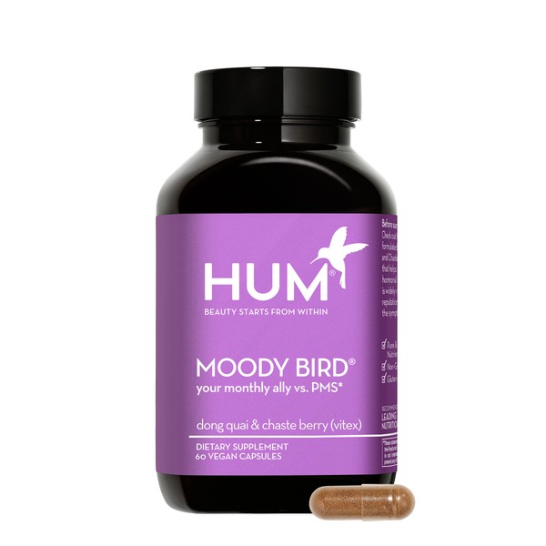HUM Moody Bird - PMS, PMDD & Mood Supplement for Women - Chasteberry + Dong Quai Root Support for Cramps, Cravings, Irritability & Hormone Balance - Daily Period Relief (60 Vegan Capsules)