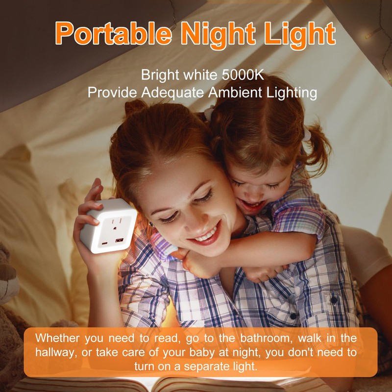 JackonLux Night Lights Plug Into Wall 2 Pack Rechargeable Battery