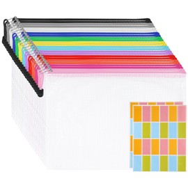 A4 Plastic Zip Wallets - 24Pcs Plastic Wallets Document Folder Zipper Bags, Plastic Mesh Zip Lock Bags Zipper Wallet with Stickers