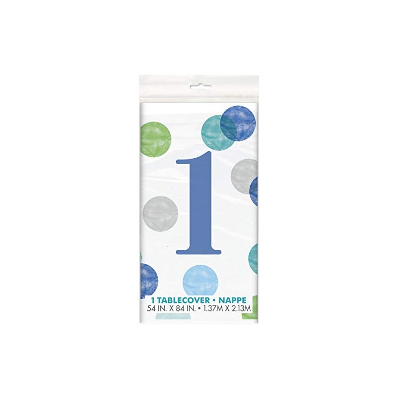 Blue Dots 1st Birthday Table Cover (137cm x 213cm) -