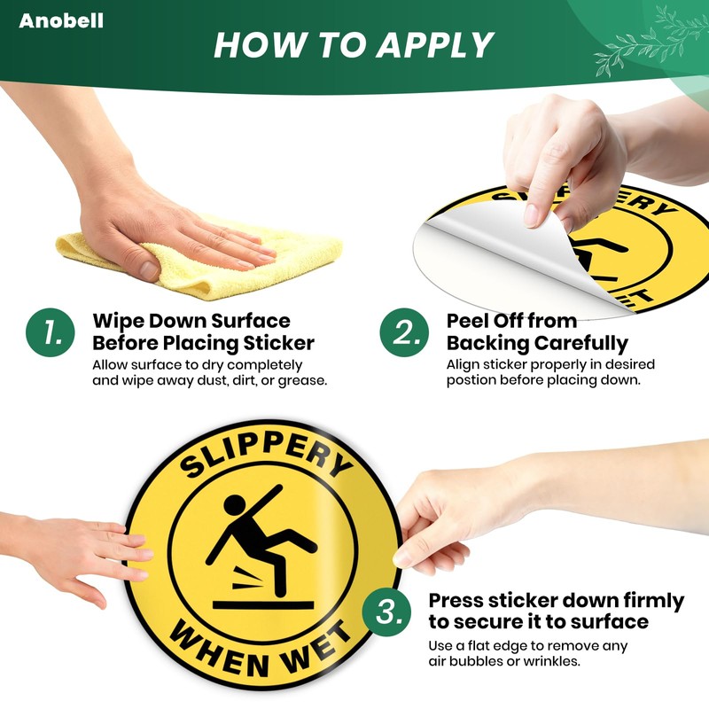 Anobell 5 Pack Slippery When Wet Stickers 18 Inch Self-Adhesive