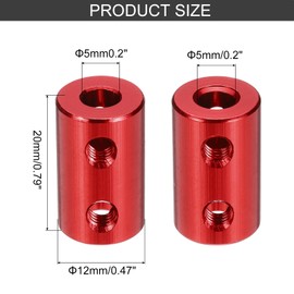 sourcing map Rigid Screw Coupling 5mm to 5mm Shaft Coupler Connector L20mm x D12mm Aluminum Alloy Joint Connector Set for 3D Printers DIY Encoder with 20 Screws, Red, 5Pack