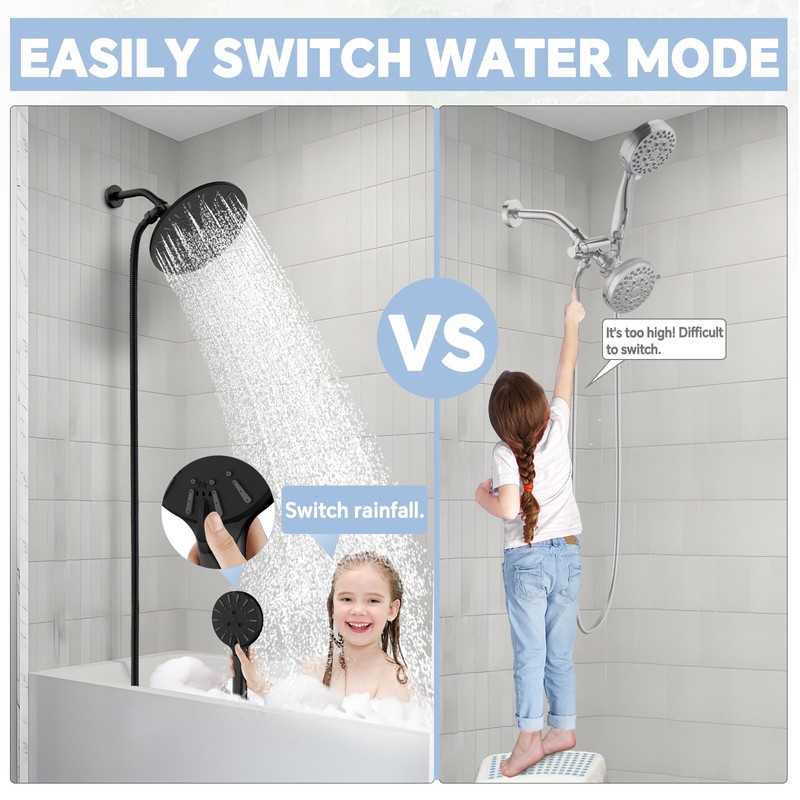 9 In Rain Shower Head with Handheld Wand, High Pressure
