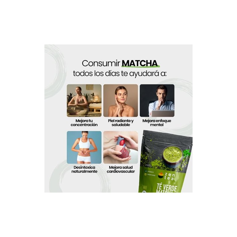 Zen Tea Té Verde Matcha Natural y Orgánico Sin Azúcar