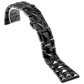 SINAIKE Elegant Black Square Ceramic Watch Band 22mm Quick Release Tapered Watch Straps for Women Men Metal Deployment Clasp