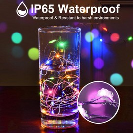 pozzolanas Led Fairy Lights Battery Operated String Lights，16 ft 50 LED Waterproof Firefly Light on Silver Wire for Home Party Wedding Christmas Decorations，Colorful 2PC