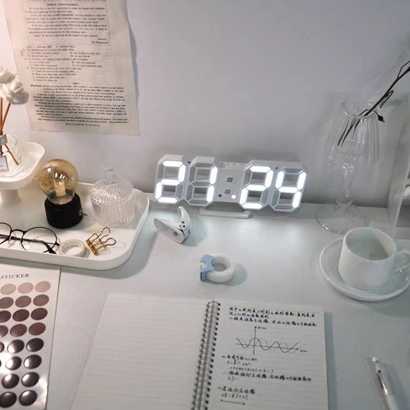 BuyWeek 3D LED Wall Clock, White Frame, Digital Alarm Clock,