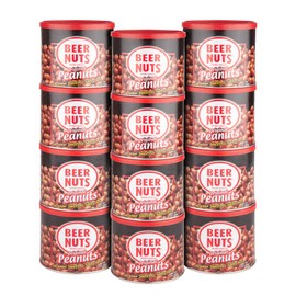 BEER NUTS Original Peanuts - 12oz Resealable Can (Pack of 12), Sweet and Salty, Gluten-Free, Kosher, Low Sodium Peanut Snacks