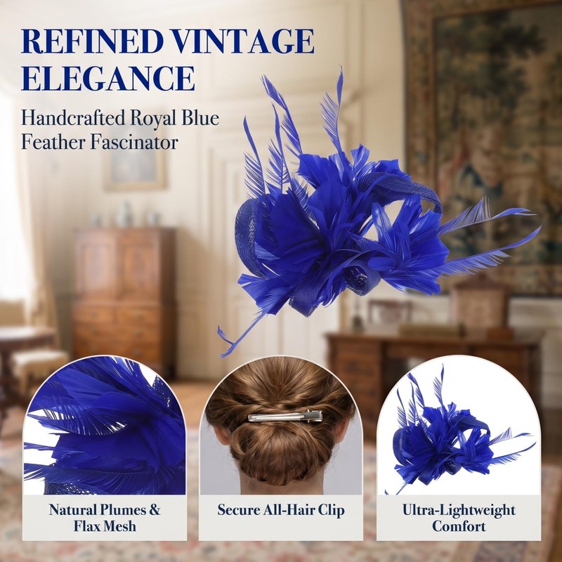 Luxshiny Royal Blue Fascinator Hair Clip 14 cm